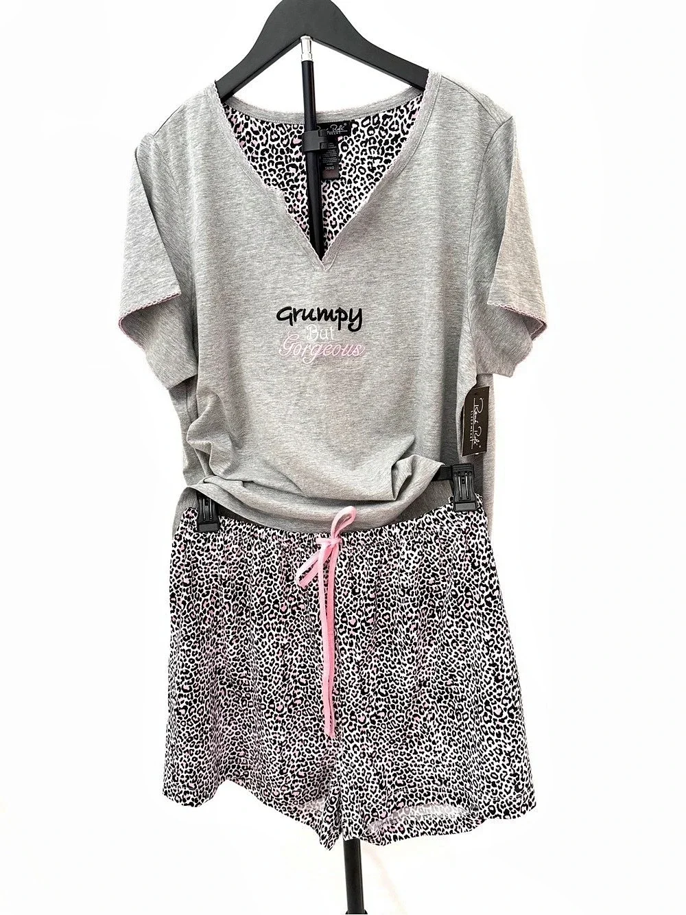Rene Rofe Animal Print Pajama Set Gray & Pink XL NWT